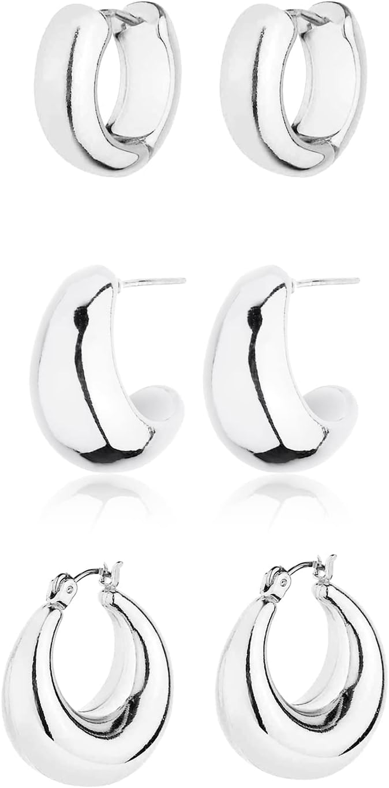Gold Chunky Hoop Earrings Set for Women, 14K Gold Plated Twisted Huggie Hoop Ear
