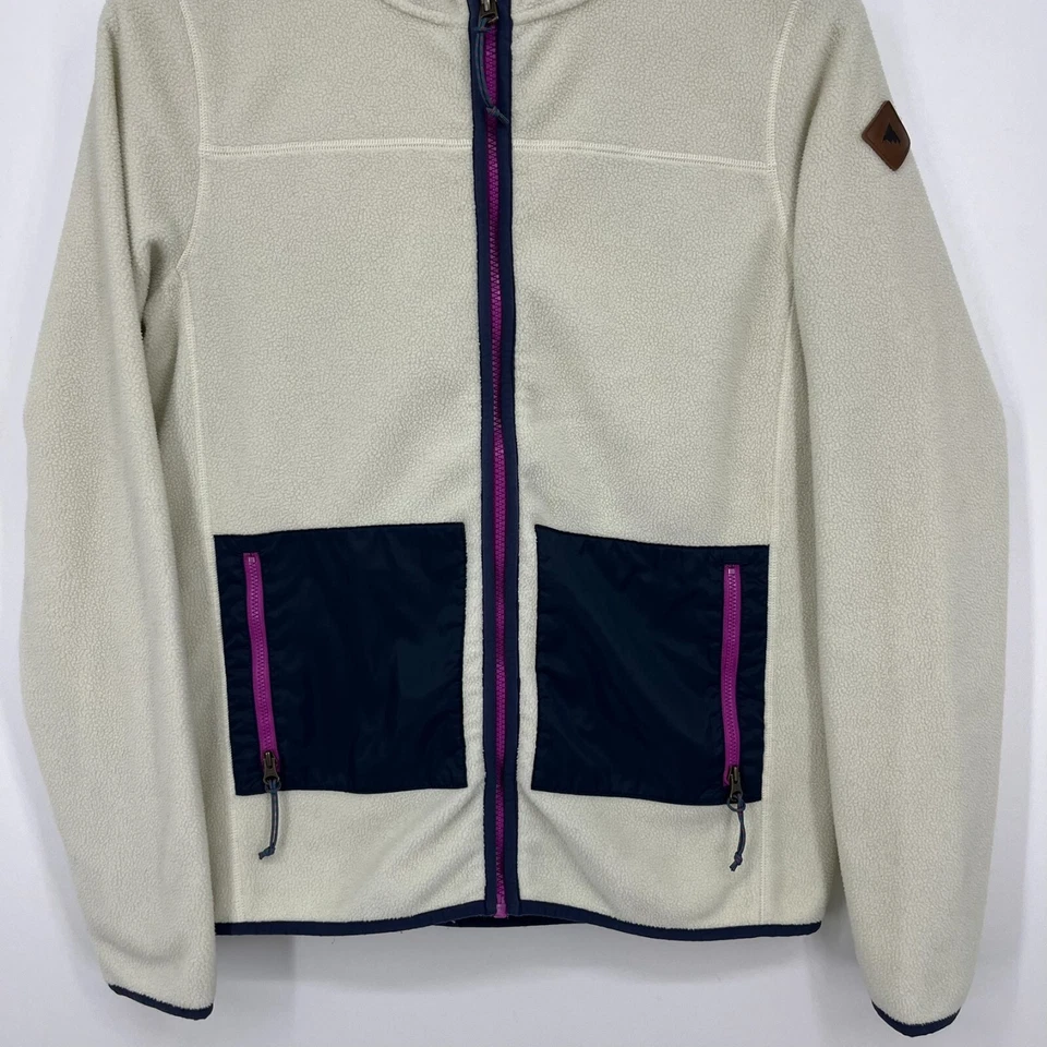 Burton Fleece Jacket Men's Size S Cream Full Zip Pockets Hooded Outdoors - Image 3 of 4