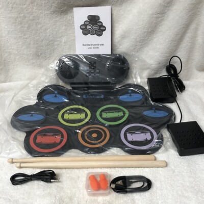 Stereo Digital Drum-9 Pads w/ 2 Built-In Speakers -Roll Up Electric Drum-New!