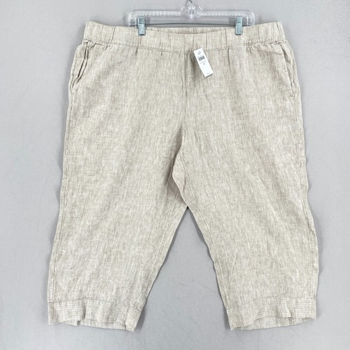 NWT Pure J.Jill Linen Wide Leg Crop Pants Plus Size 3X Sand Pull On Pockets