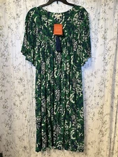 NWT Go Softly Blue Green Floral Crinkle Rayon Front Zip Patio Dress 2X