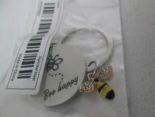 BEE HAPPY METAL ENAMEL RHINESTONE KEYCHAIN