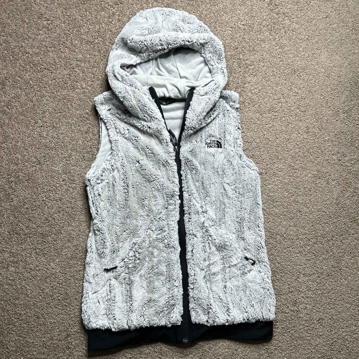 THE NORTH FACE Gray FURLANDER Faux Fur Hooded Vest Full Zip