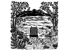 Ocean Dock Scene 2 pcs 4" Black Fused Glass Decals