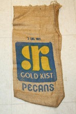 Vintage Gold Kist Pecans Burlap Bag New Old S...