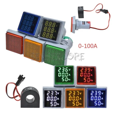 MARKENLOS AC 0-100A 50-380V 3 in 1 LED Digital Voltage Current Hertz Meter Indicator 22mm-