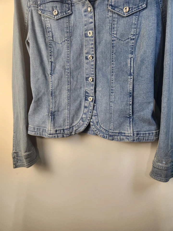 Chaqueta de mezclilla Christine Alexandaer con botones para mujer S azul manga larga cuello Foto 4 de 4