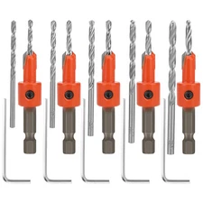 5PCS Countersink Drill Bits 1/4" Hex Shank Tapered Bits w/ Hex Wrench for Wood