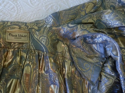 Vtg 70s Frank Usher London Rayon Metallic Gold Lame Mod Floral Paisley Duster OS - Picture 5 of 24