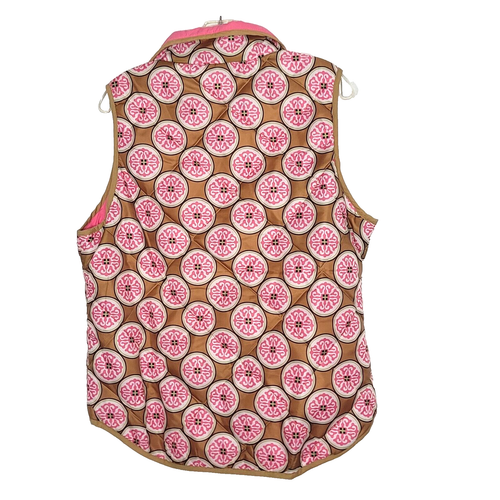 Dizzy Lizzie Insulated Vest Size Large Brown Pink Circles Quilted New - Picture 3 of 5