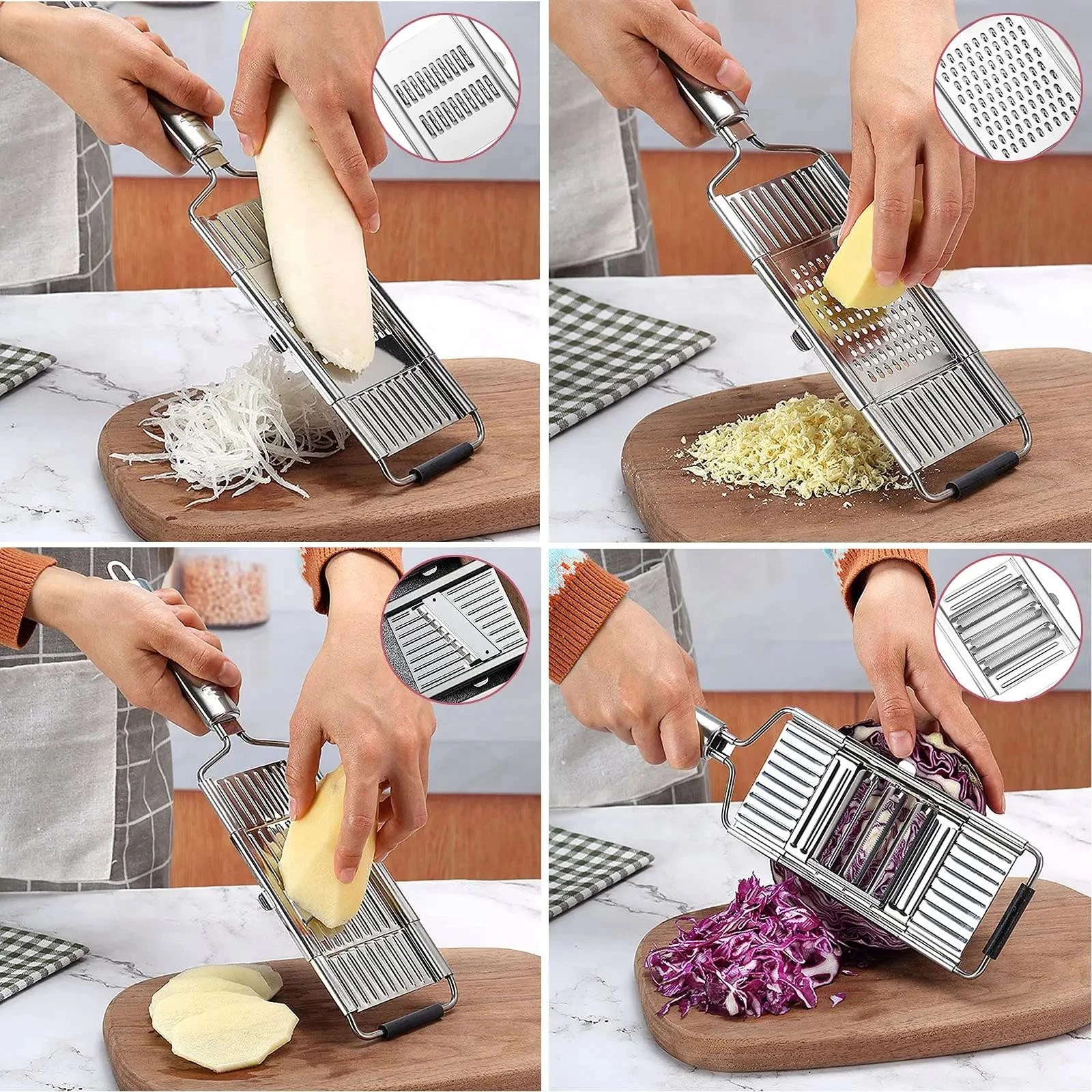 4 in 1 Vegetable Slicer Stainless Steel Grater Cutter for Potato Carrot