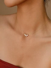 1pc Women's Copper Zirconia Circle Link & Bow Pendant Necklace, Everyday & Gift