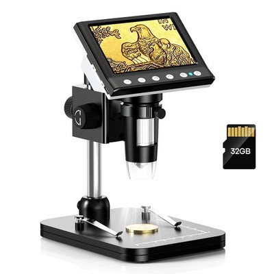 4.3'' IPS Coin Microscope 1000X Magnification Digital 8 LED Windows 32GB TF Card
