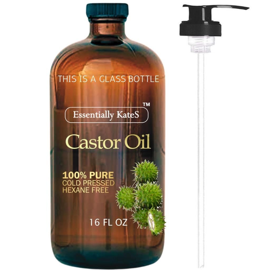 Castor Oil 16 Fl Oz (Glass Bottle) - Original - a Huge Glass Bottle with a Pump