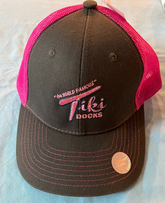 Tiki Docks Trucker Mesh Gray and Neon Pink Snapback Trucker Hat Cap Beach