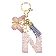 Alphabet N Tassel Butterfly Initial Letter Keychain Purple, Pack of 1 