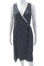 Rouje, Women, Wrap Dress Dark Blue Polka Dot Viscose Sleeveless Size 2