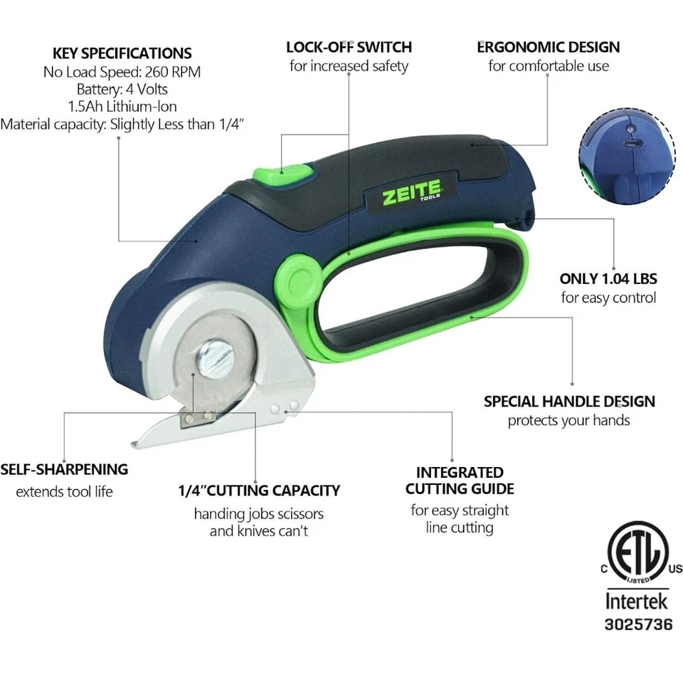 ZEITE 4V Cordless Electric Scissors, Cardboard Cutter with 2 Blades, Storage - Image 3 of 4