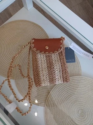 PAPAYA WOVEN RAFFIA STRAW CROSSBODY BAG SMALLBROWN BEIGE WOMEN - Image 1 of 4
