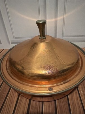 Vintage B&M Douro Copper Chafing Dish Pot with Lid & Black Wood Handle