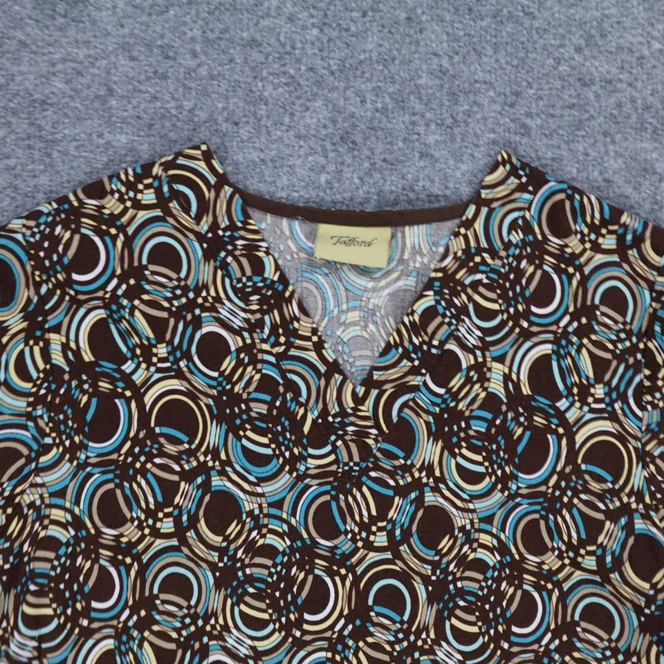 Tafford скраб женщин маленький верхний коричневый геометрический цветной карманы ветеринар медсестра - Изображение 3 из 4