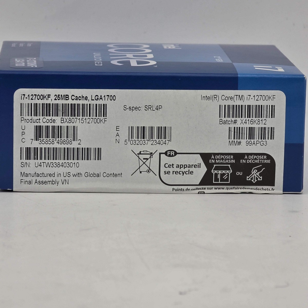 Intel Core i7 12700KF 新品未使用 Intel Core i7-12700KF Unlocked Desktop Processor - 12 Cores