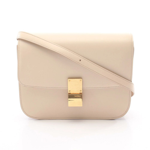 Celine Classic Box Shoulder Bag Beige Leather 9.1x7.3x2.0 in Medium