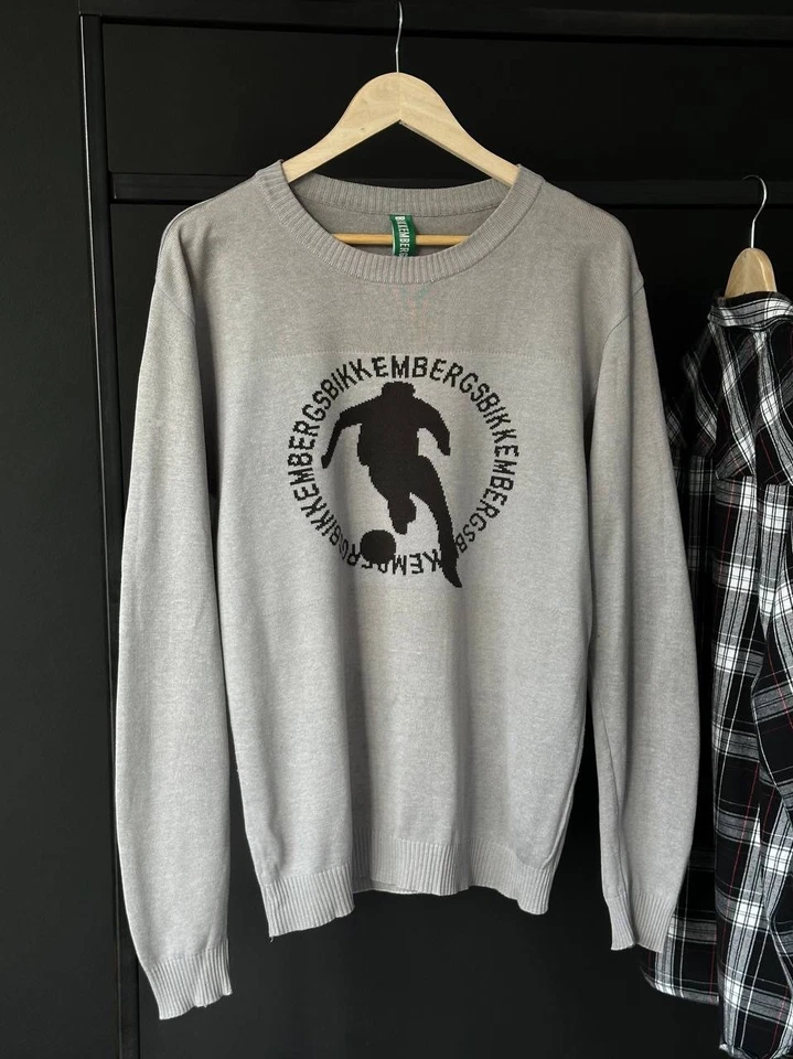 Suéter gris con logotipo de fútbol Dirk Bikkembergs talla L Foto 2 de 4