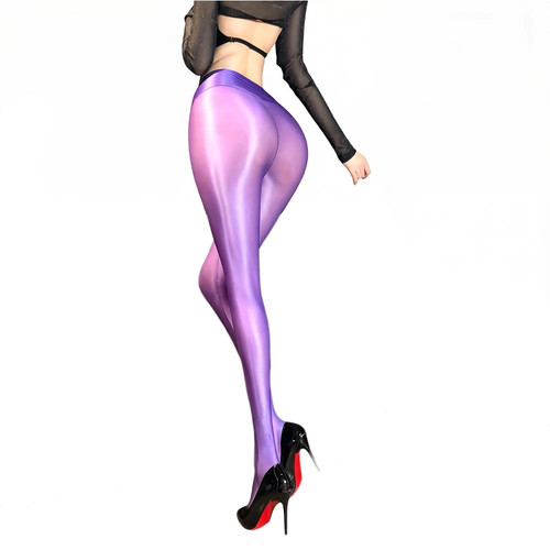 Sexy Sheer Thin High Waist Elastic Tights Oil Shiny Glossy Pantyhose Nightwear - Picture 7 of 32