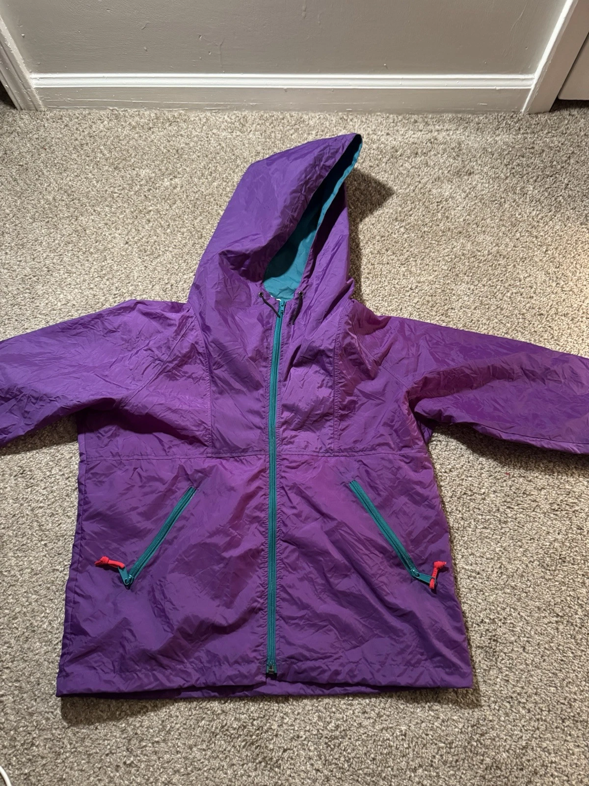 Vintage Windbreaker Jacket Hooded Sierra Designs Medium Purple Green Unisex