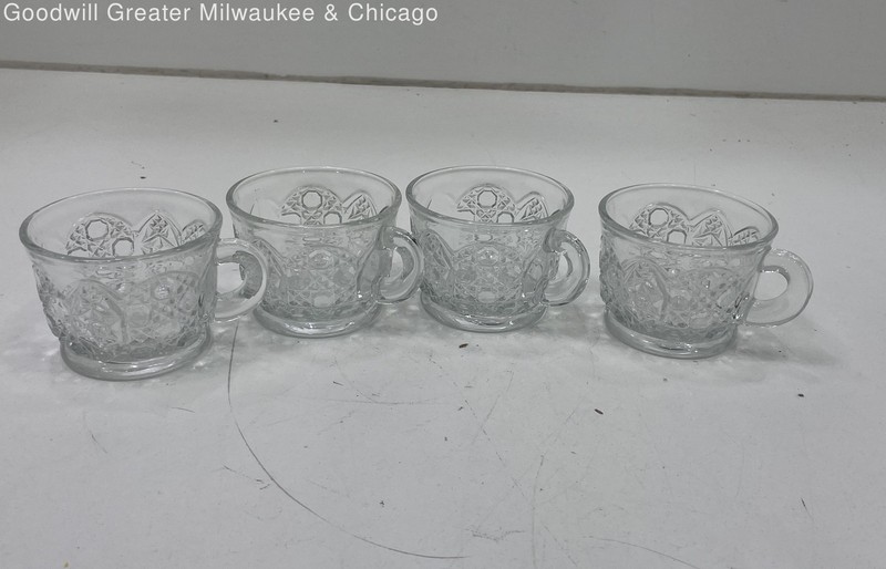 Vintage LE Smith Crystal Cut Glass Tea Cup Mugs x4
