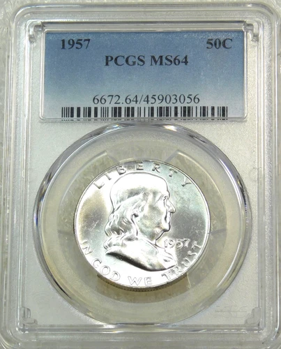 1957 P Franklin Half Dollar PCGS MS64 95% FBL Frosty Luster New Holder #D270J