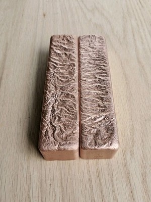 2 Large High Quality 6'' Hand Poured Pure Copper Bread Loaf Art Bars 5.62 Lbs.