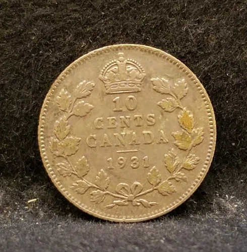 1931 Canada (Dominion) silver 10 cents, George V, KM-23a (CA10)