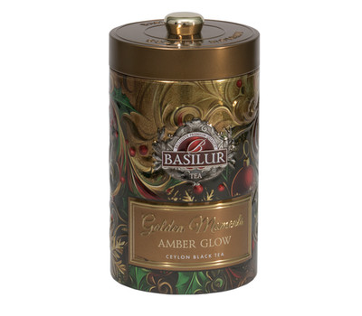 Basilur Ceylon Tea Amber Glow Tin Caddy:100g Loose Leaf Black Tea- Christmas gif