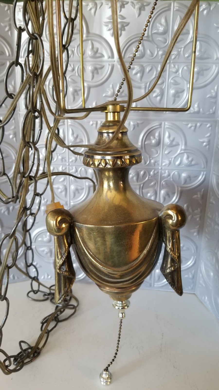 MCM Vintage Brass Ceiling Swag Pendant Light Lamp Needs Rewiring Ornate
