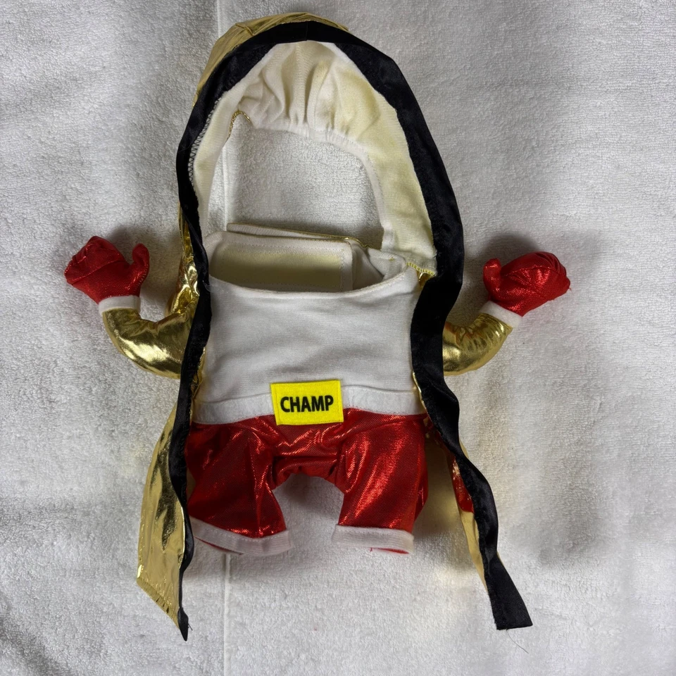 Disfraz para Mascota Boxer Campeón Perro Gato Conjunto Sudadera con Capucha Rojo Pantalones Cortos Bata Dorada XS Foto 3 de 4