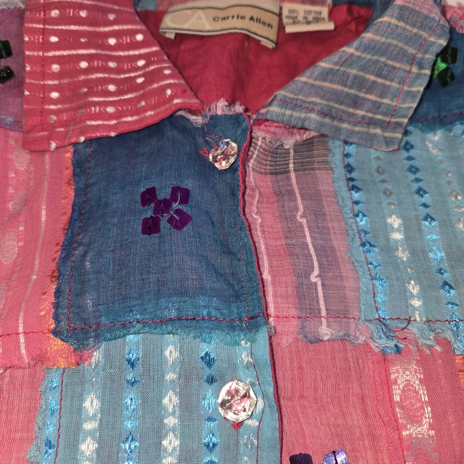Carrie Allen Patchwork Sequined Button Down Colla… - image 4