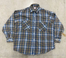 Vintage Big Mac Shirt Mens Large Blue Penneys Plaid Flannel Sanforized 60s 50s