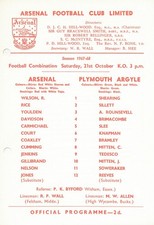 Arsenal Reserves v Plymouth Argyle (Combination) 1967/1968 single card programme