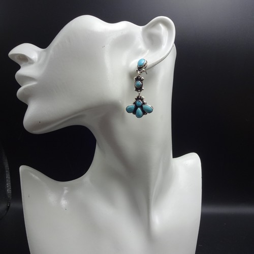 FEDERICO JIMENEZ Sterling Silver TURQUOISE Cluster Dangle EARRINGS Pierced - Picture 2 of 15