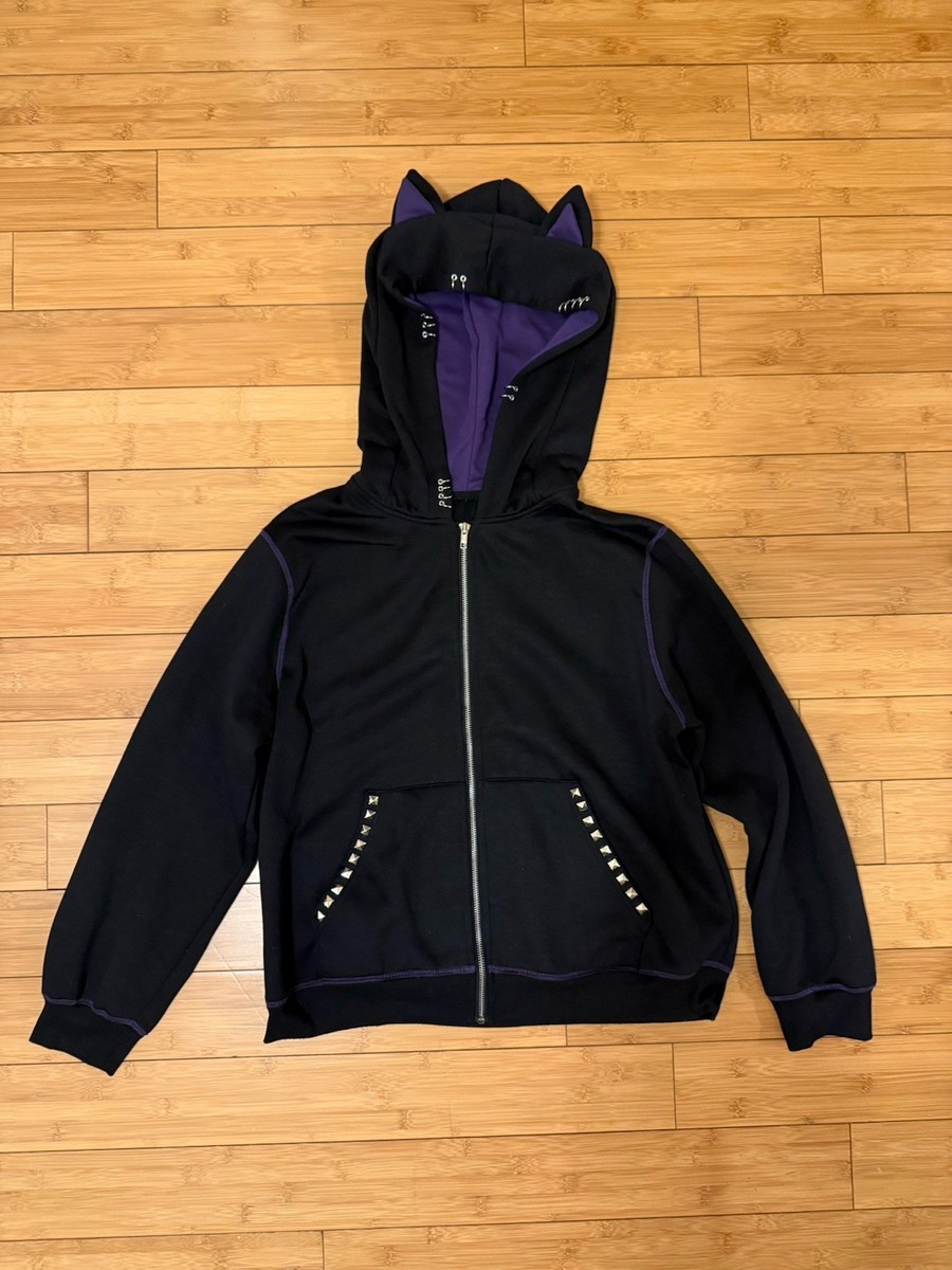 Abbey Dawn Inspired Black And Purple Cat Ears Studded hoodie Y2K