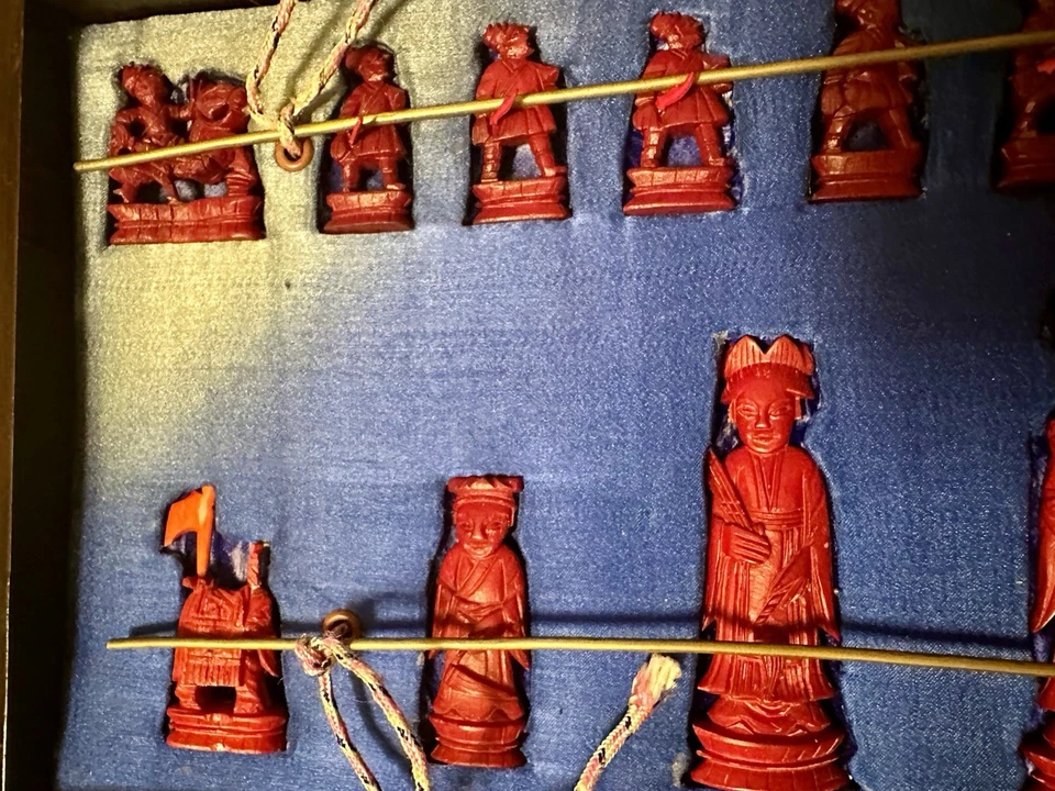 Vintage Chinese Chess Set with Handcarved Pieces - Image 4 of 4