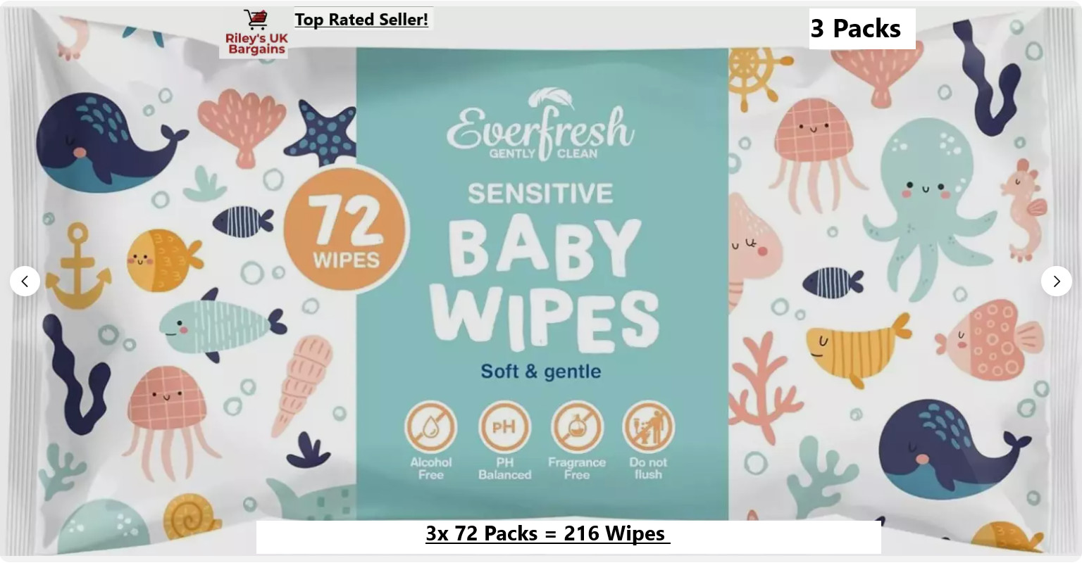 EverFresh Baby Wipes 3x72 – Sensitive Fragrance Free – Soft Gentle Fast Dispatch