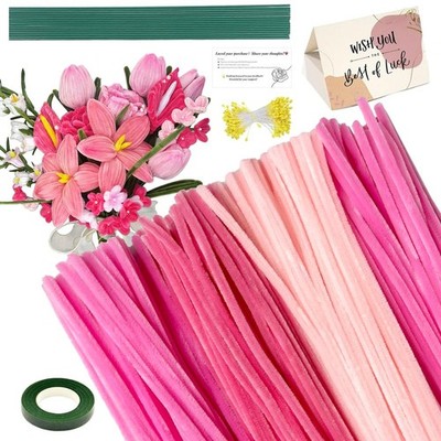 216 pcs Pink Purple OliveGreen Pipe Cleaners Set with Floral Wires & Gardenin...
