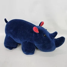 Manhattan Toy Company Blue Rhino Rhinoceros  Plush Stuffed 1986 Vintage 12" Long