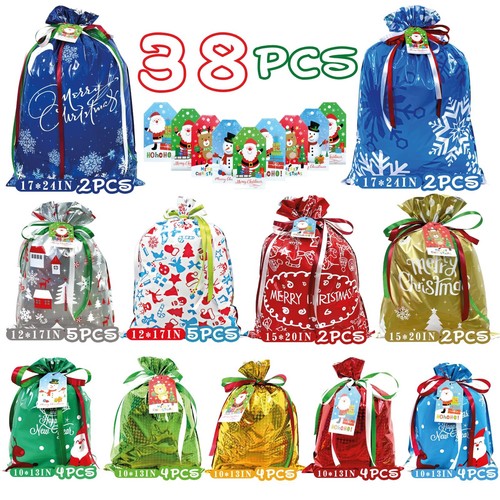 38PC Christmas Gift Bags with Tags & Ribbon Ties Assorted Sizes for Xmas Holi... - Picture 2 of 7