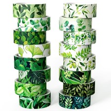 Botanical Green Washi Tape Set- 16 Rolls Leaf Themed Decorative Tape for Jour...
