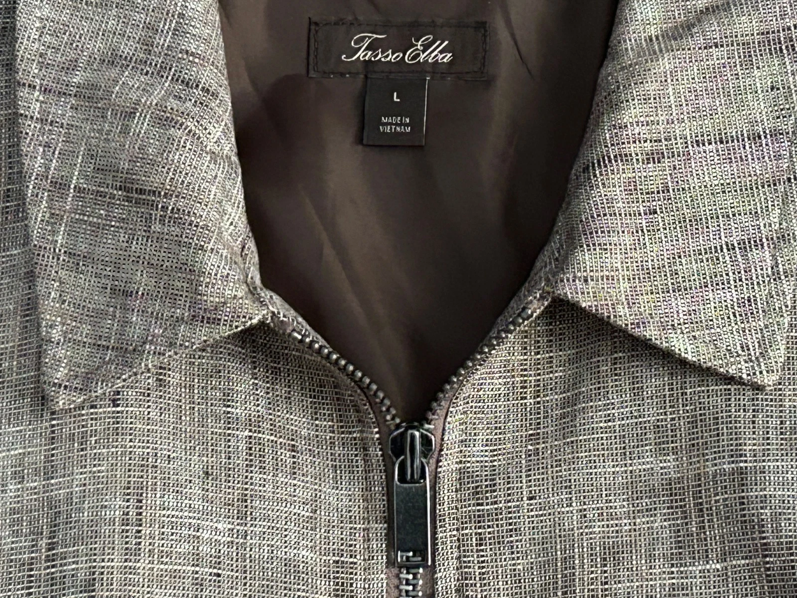 Tasso Elba Men's Vieste Bomber Jacket Beige Tan Linen Cotton Blend Size Large image 3