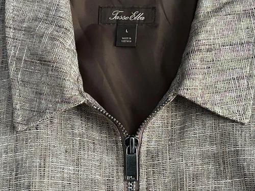 Tasso Elba Men's Vieste Bomber Jacket Beige Tan Linen Cotton Blend Size Large image 3